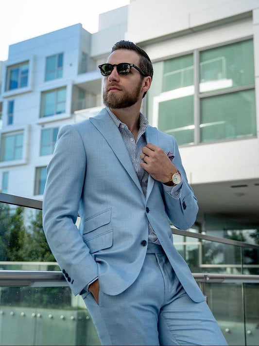 Costume bleu ciel pour homme, coupe slim, sur mesure, pour bal de promo, mariage, ensemble 2 pièces (veste + pantalon)