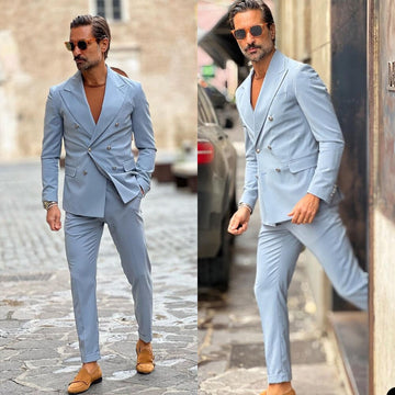 Costume classique bleu ciel pour homme, croisé, deux pièces, veste et pantalon sur mesure, costume de créateur pour occasion formelle