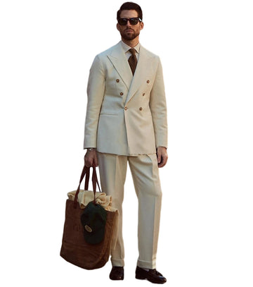 Slim Fit Men's Formal Business Daily Leisure Groom 2 Pieces Suit Jacket Pants Double Breasted Peak Lapel Groom Tuxedos