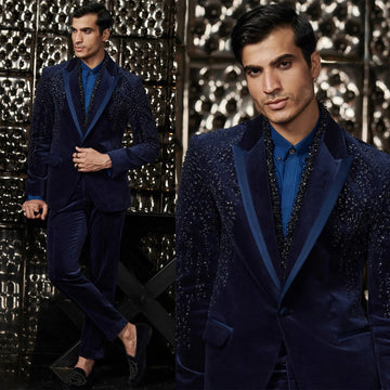 Costumes de mariage scintillants pour hommes, smokings à paillettes et revers en pointe pour soirée de bal, veste personnalisée 2 pièces avec pantalon