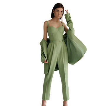 Spring 3 Pieces Women Pants Suits Candy Color Mother of the Bride Suit Evening Party Blazer Guest Wear