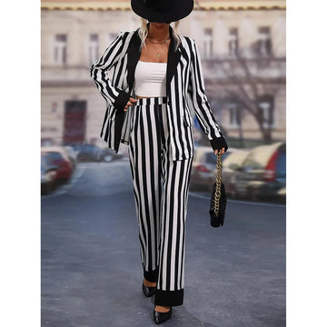 Black White Striped Women Pants Suit Celebrity Summer Wear Evening Party Wedding Formal 2 Pieces