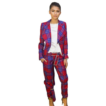 Conjunto de 2 piezas de chaqueta y abrigo rojo para mujer, estilo informal, de manga larga y pantalón para oficina.
