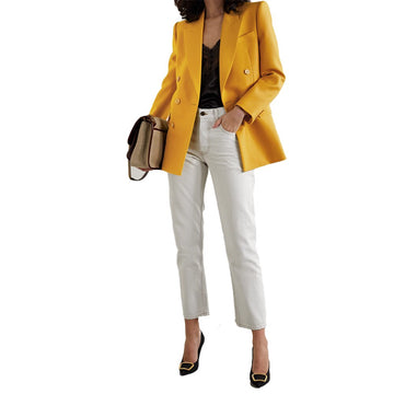 Women Blazer Coat Yellow Custom Made Tuxedos Evening Party Slim Formal Wear For Wedding One Piece