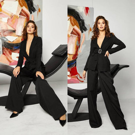 Costume de loisirs ample pour femmes, noir, pour filles, dames, soirée formelle, smoking, tenue de travail pour mariage, 2 pièces