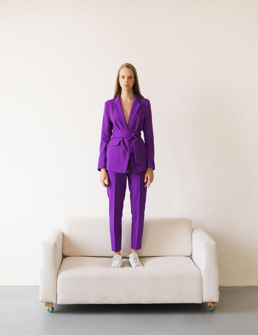 Costume pantalon violet pour mère de la mariée, 2 pièces, pour femme, tenue de soirée formelle, smoking, tenue de travail pour mariage