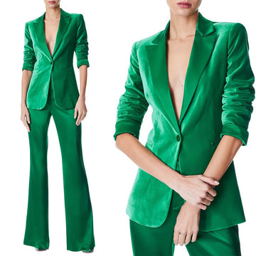 Costume 2 pièces en velours vert doux pour femme, costume de soirée pour mère de la mariée, blazer