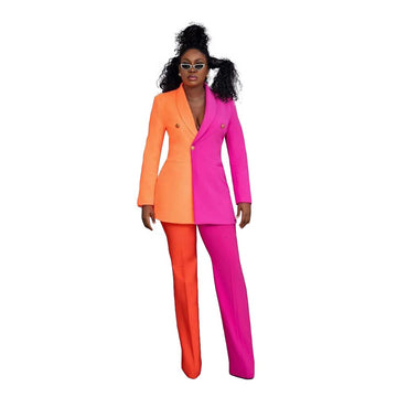 Blazer de mujer a juego con colores, abrigo de manga larga, trajes casuales para oficina, conjuntos de 2 piezas para damas