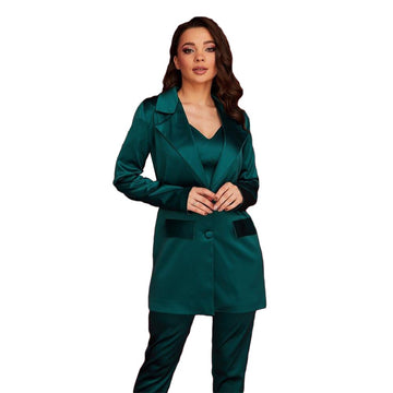 Spring Women Satin Silk Blazer Sets Wedding Tuxedos Pants Suits Party Night Club Wear 2 Pieces