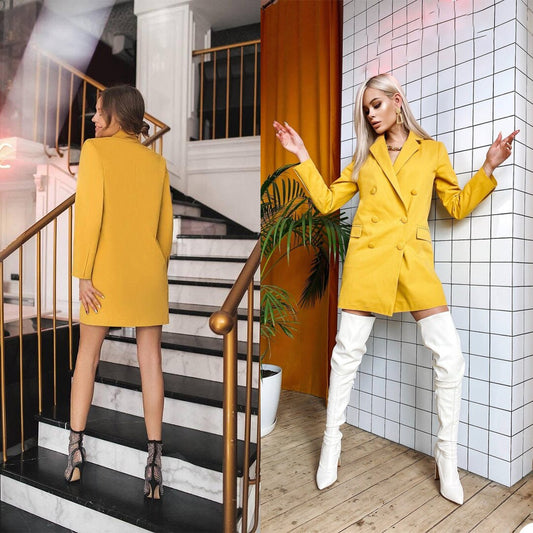 Robe blazer à col en V et double boutonnage, tenue de soirée ou de mariage, style formel, pour le bureau