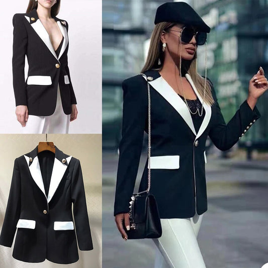 Blazer blanc et noir à manches longues et un bouton, tenue de soirée formelle, veste de mariage uniquement