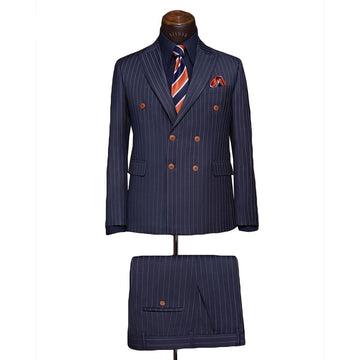 Costumes à rayures pour hommes avec veste croisée deux pièces pantalon sur mesure de créateur fête marié mariage occasion formelle
