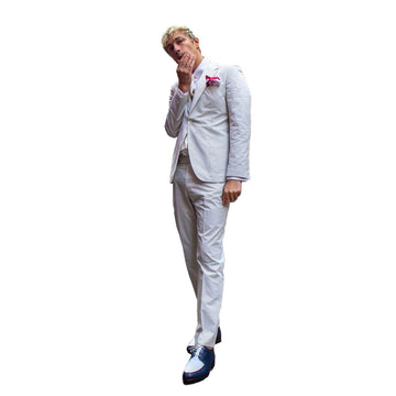 Traje de hombre a rayas, un botón, a medida, dos piezas, chaqueta, pantalones, diseñador, ocasión formal, traje hecho a medida