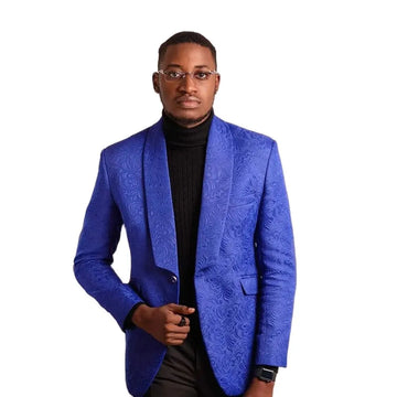Suit For Men Wedding Royal Blue Jacquard Black Trousers Modern Man Costume Dresses For Groom Luxury Blazer 2 Pieces