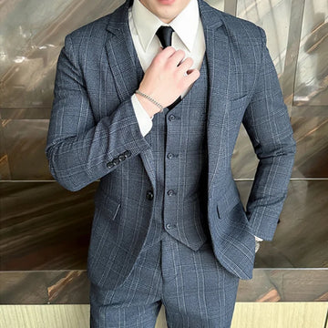 (Costume + Gilet + Pantalon) Costume de qualité Costume Homme Trois Pièces Version de Mode Beau Slim Business Casual Costume de Mariage