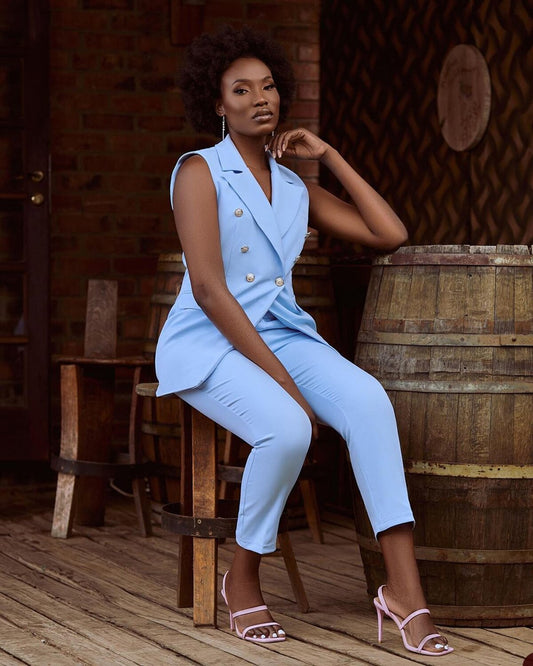 Ensemble 2 pièces pour femme, veste et pantalon croisés, blazer à manches courtes, tenue de soirée pour mariage (veste et pantalon)