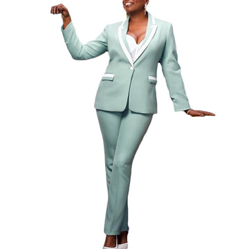 Costume vert menthe pour femme, grande taille, tenue de bureau, pantalon à un bouton, pour bal, fête, mariage (veste + pantalon)