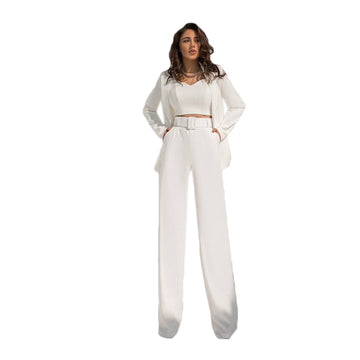 Costume d'été blanc pour mère de la mariée, ensemble 2 pièces, smoking de soirée formel pour femmes