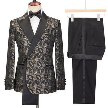 Costume de mariage 2 pièces pour homme, smoking croisé, motif floral, pour bal de promo, fête de mariage