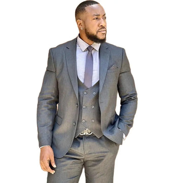 Tailored Gray Men Suits 3 Pieces Single Breasted Business Office Suit Dress Costume Homme Wedding Groom Wear Men Clothing