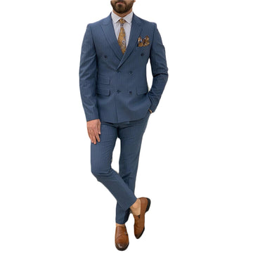 Smoking de marié sur mesure à rayures fines, coupe slim, croisé, pantalon, tenue de soirée, costume d'affaires (veste + pantalon)