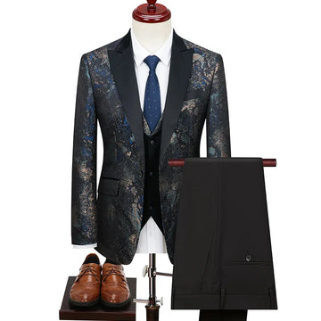 Robe de mariée en jacquard pour homme, costume de marié trois pièces
