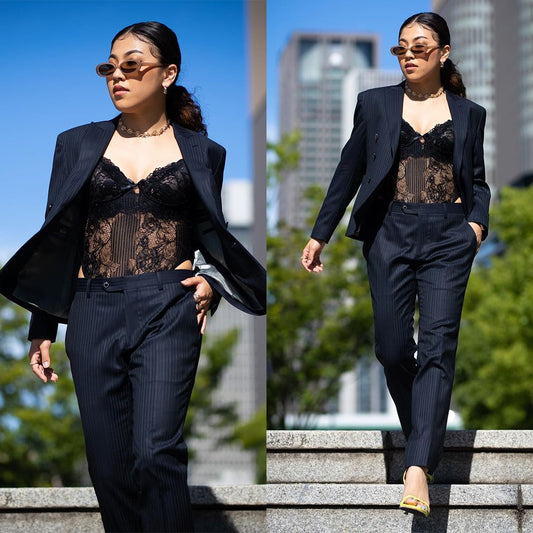 Costumes pour femmes pour mariage à rayures noires, ensemble blazer pour mère de la mariée, smoking de soirée, tenue de ville formelle 2 pièces