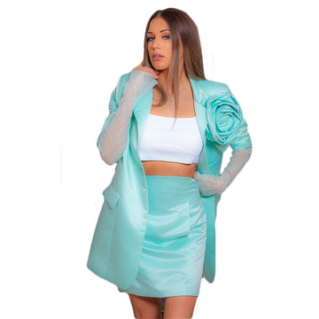 Unique Design Blazer Dress Suits Mint Green Long Sleeve Women Outfits Formal Evening Party Wedding Wear (Jacket+Skirts)