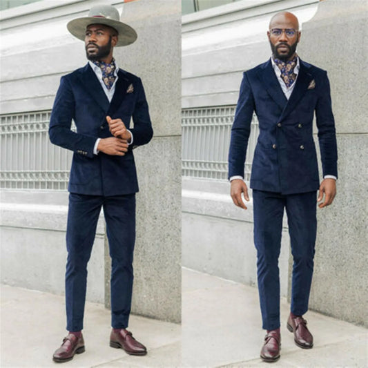 Traje de negocios de terciopelo para hombre, corte entallado, doble botonadura, esmoquin para novio, traje formal personalizado, chaqueta y pantalón de 2 piezas