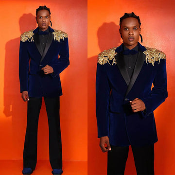 Velvet Men Wedding Suits Notch Lapel Single Breasted Appliques Tuxedos Groom Business Party 2 Pcs Blazer Pants Customized Made