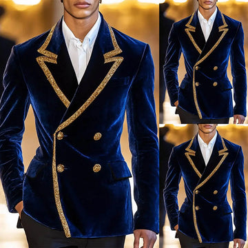 Smoking de mariage en velours pour homme, veste sur mesure à revers pailleté doré, tenue de fête d'anniversaire, de bal, de marié, une pièce