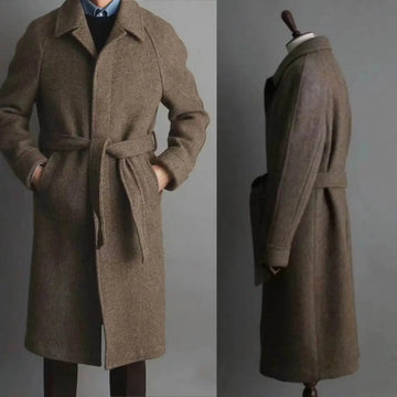 Vintage Tweed Woolen Men's Coat Blazer Long Formal Business Groom Tailored Winter