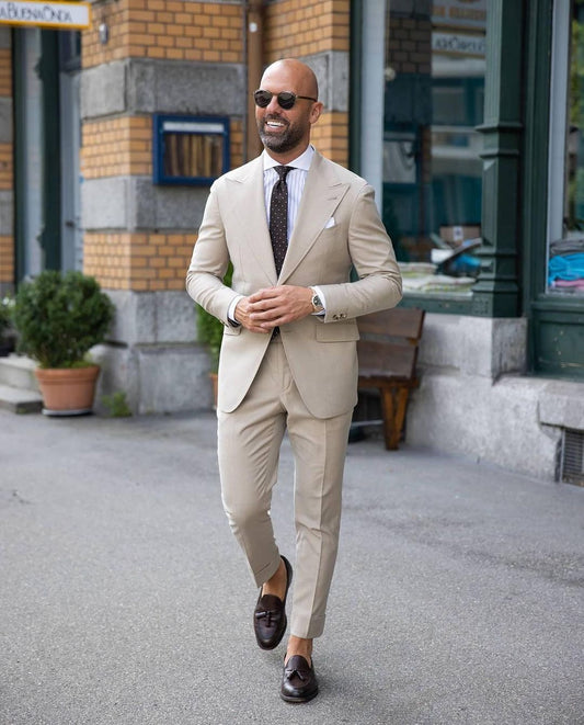 Costumes de mariage pour hommes, blazer beige à un bouton, ensembles de tenues, coupe slim, 2 pièces, smoking personnalisé, tenue grande taille