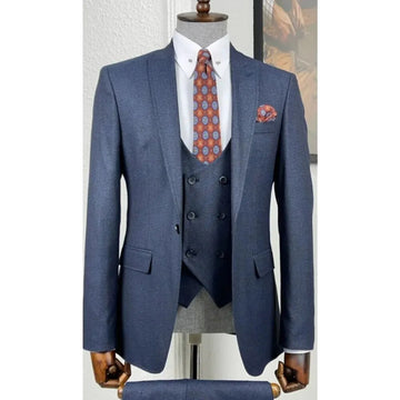 Costumes de mariage pour hommes, smoking bleu marine, coupe cintrée, style décontracté, 3 pièces (veste, pantalon, gilet)
