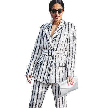 White Black Fur Women Pants Suits For Wedding Mother of the Bride Suit Evening Party Tuxedos Formal Wear 2 Pieces