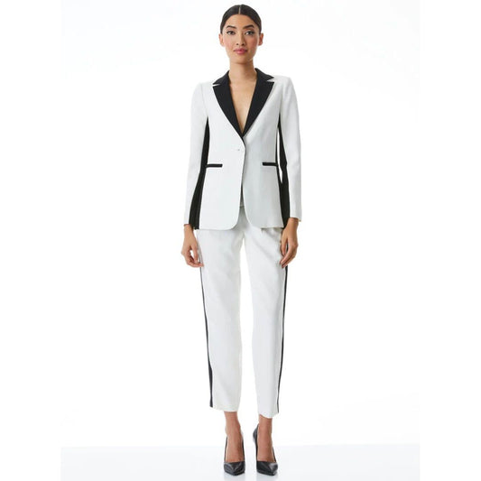 Blazer blanc et noir pour femme, tenue de soirée ample, tenue de mariage, 2 pièces
