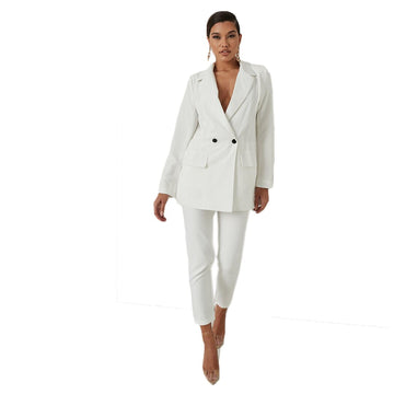 Costume blanc croisé pour femme, veste et pantalon, pour mère, célébrité, tapis rouge, bal de promo, mariage