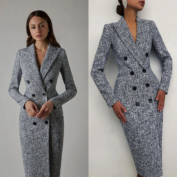 Blazer a cuadros de invierno para mujer, traje de calle para boda, ropa de madre de la novia, chaqueta larga formal para fiesta de noche