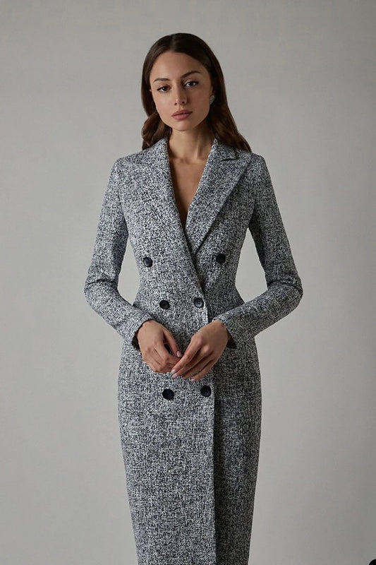 Blazer d'hiver à carreaux pour femme, costume Street Power pour mariage, tenue de soirée, veste longue formelle