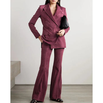 Costume deux pièces élégant en daim synthétique pour femme, tenue de travail décontractée et confortable, tenue de soirée, tenue d'affaires, ensemble pantalon