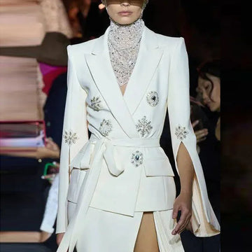 Veste de costume pour femme, robe de mariée de luxe, fête d'anniversaire, bal, travail intensif, clous, perles, diamants, ceinture