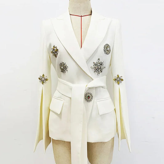 Veste de costume pour femme, robe de mariée de luxe, fête d'anniversaire, bal, travail intensif, clous, perles, diamants, ceinture