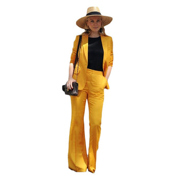 Yellow Linen Leisure Women Pants Suits Street Style Outfits Evening Party Mother of the Bride Wedding Formal Wear 2 pcs