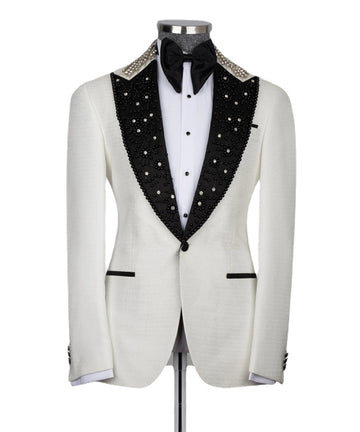Trajes de lujo para hombre para boda, blazer con etiqueta de cuentas brillantes, chaleco y pantalones, 3 piezas, esmoquin formal para novio, traje para fiesta de graduación.