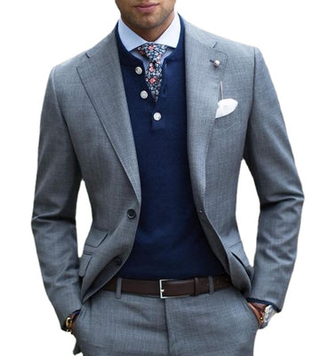 Notch Lapel Gray Fashion Men Wedding Suits Jacket Custom Made Groom Men Suits Two Pieces Slim Fit Tuxedos for Business