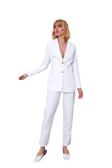 Ensemble 2 pièces pour mère de la mariée, blanc et noir, pantalon ample, tenue de soirée, de travail, pour mariage