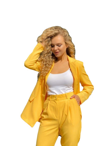 Costume blazer jaune formel pour mère de la mariée, tenue de soirée sur tapis rouge, tenue de mariage (veste + pantalon)