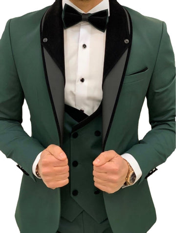 Trajes de esmoquin para hombre, para boda, para novio, formal, con blazer y bufanda verde, para graduación (chaqueta, chaleco y pantalones)