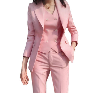 Traje formal ajustado de 3 piezas para mujer, color rosa, hecho a medida, para oficina, trabajo, negocios, boda, blazer.
