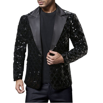 Veste de costume à paillettes dorées brillantes pour homme, veste de performance de mariage, manteau de soirée, blazers bleus et noirs argentés